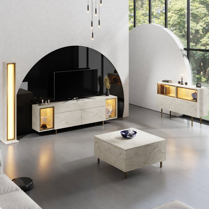 Hanah Home Zenith - Soporte para TV Travertino y Oro Hanah Home Zenith - Soporte para TV Travertino y Oro